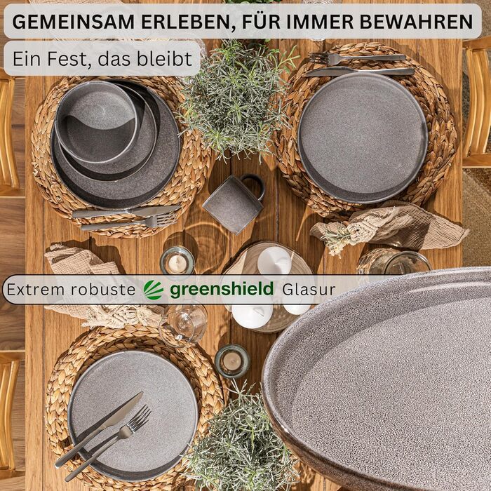 Блюдо Комбінований сервіз на 6 персон, набір тарілок кавовий кухоль макаронна миска 30 шт. , набір посуду з кераміки посудомийна машина - мікрохвильова піч - стійкий до подряпин, набір посуду з кераміки КОЛЕКЦІЯ ЦІННОСТЕЙ (Каїрська місячна сіра, обідня та