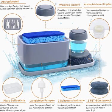 Диспенсер для миючого засобу для кухонної раковини з тримачем для губки HvOvMvE
