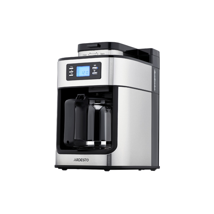 ARDESTO Кофеварка капельная Steel Collection YCM-D1200, 1.2л, зерно+молотая, дисплей, серебристо-черный