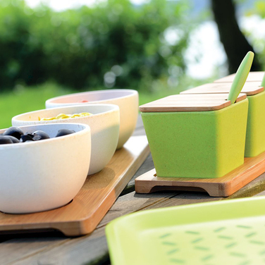 Набір мисок CookCo для закусок на бамбуковій підставці, 4 шт.