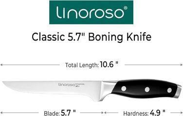 Ніж для чищення овочів linoroso 9 см Ніж для чищення овочів Гострі ножі для фруктів Кухонні ножі Маленькі кухонні ножі Німецькі поковки з вуглецевої сталі Ергономічна ручка з елегантною подарунковою коробкою - Classic Series (5.7-дюймовий обвалочний ніж)