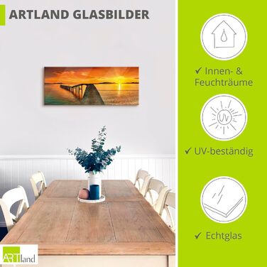 Настінний декор ARTland скляні картини настінна картина скляна картина цільна 40x40 см квадрат пляж море сонце Кариби природа пейзаж узбережжя схід сонця морський S7LE (Пірс, 125Д x 50Ш см)