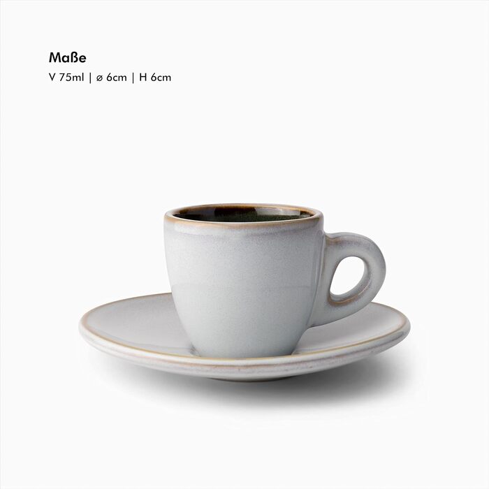 Чашки для эспрессо 75 мл с блюдцами, набор 4 предмета, зеленые KIVY