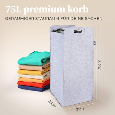 Кошик для білизни Повстяний вузький розбірний - Мішок для білизни Великий для брудної білизни Мішок для білизни Великий збірник білизни Фетр - Вузький компактний кошик для білизни Складна тканина світло-сірий кошик для прання 75 л світло-сірий