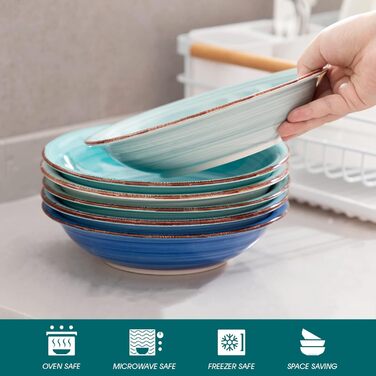 Плоская тарелка из 6 предметов, Ø 18,8 см Набор десертных тарелок для макаронных изделий (8,3 дюйма, синяя серия01)