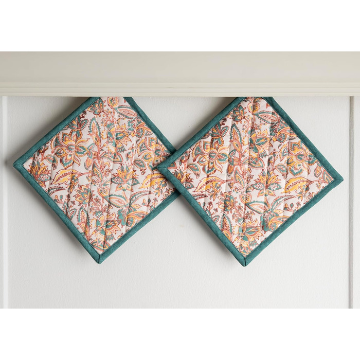 Рукавички для духовки Maison d&39 Hermine, підставки для каструль, 100 бавовна, термостійкі кухонні рукавички, рукавички для духовки (19 см x 33 см) та підставки для каструль (20 см x 20 см) для приготування їжі, Morzine - рукавички для духовки (19 x 33 с