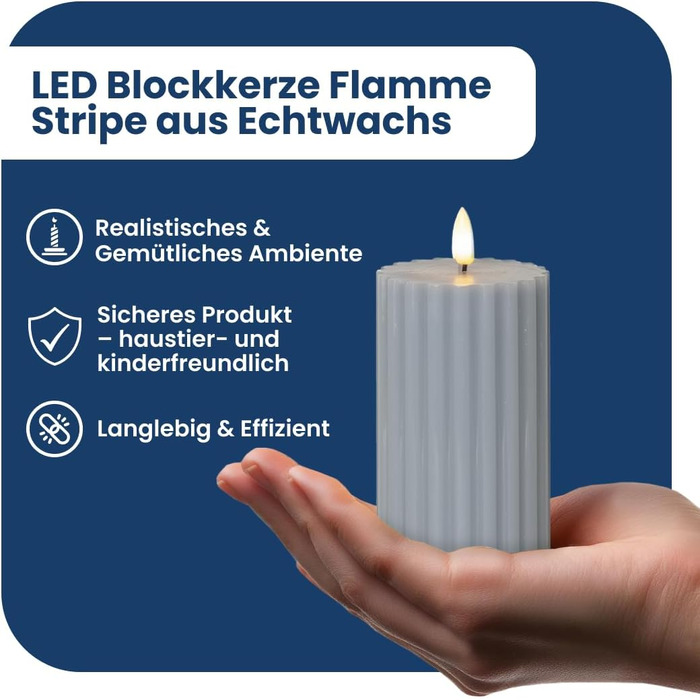 Світлодіодна свічка Стовпчик у формі зірки () світлодіодна воскова свічка з мерехтливим полумям, 15 см x 7,5 см, функція таймера, працює від батарейок (батарейки не входять до комплекту) для використання в приміщенні, зелена (синьо-сіра)