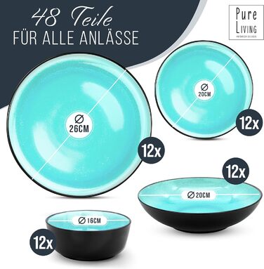 Набір кавових чашок з 6 шт. Ibiza - Чашки з кераміки преміум-класу, можна мити в посудомийній машині та мікрохвильовій печі, стійкий до подряпин - Стильний набір чашок для чаю та кави - Чистий живий посуд, набір посуду в аквамарині (набір з 48 предметів)