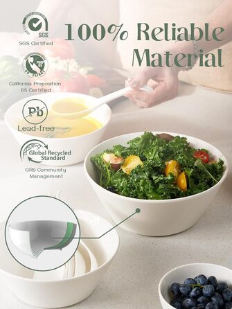 Набір салатників DOWAN, 950 мл / 32 унції Миски для супу, Круп'яна миска Велика, Великий діаметр Миски для супу, Порцеляновий набір мисок, Рамен Боул, білий, Упаковка з 4 шт. (1730 мл)