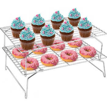 Охлаждающая решетка Herogo, многоуровневый набор охлаждающих стоек из нержавеющей стали, прямоугольная решетка для охлаждения выпечки, идеально подходит для печенья, тортов, хлеба, 8x26 см, складная и штабелируемая, пригодная для мытья в посудомоечной маш