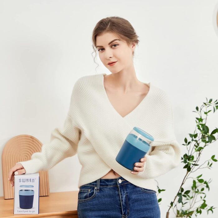 Стаканчик для пластівців 750 мл зі складаною ложкою, синій Swkien