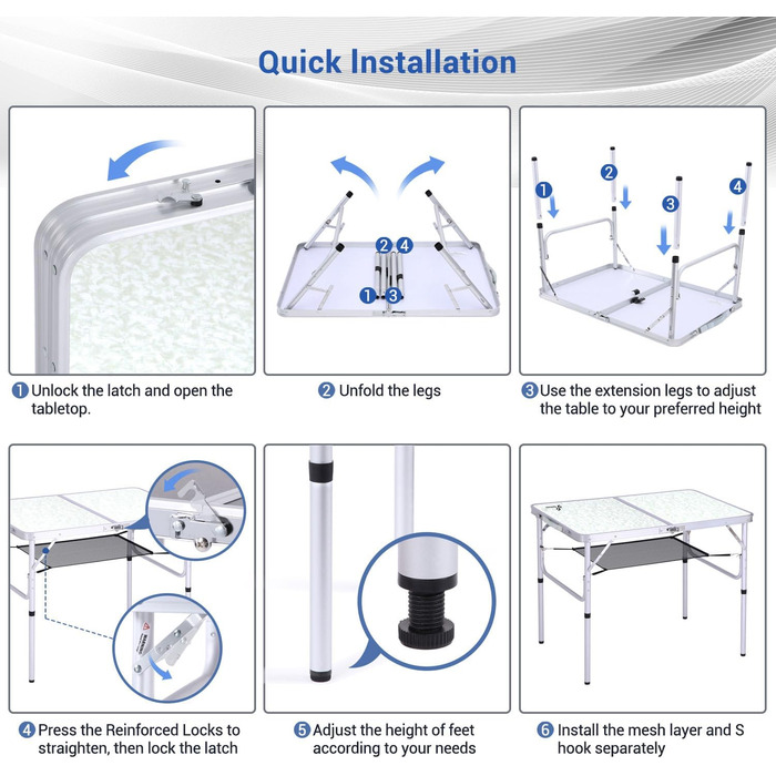 Складаний кемпінговий стіл з 2 рівнями висоти 90 х 60 см білий Sportneer