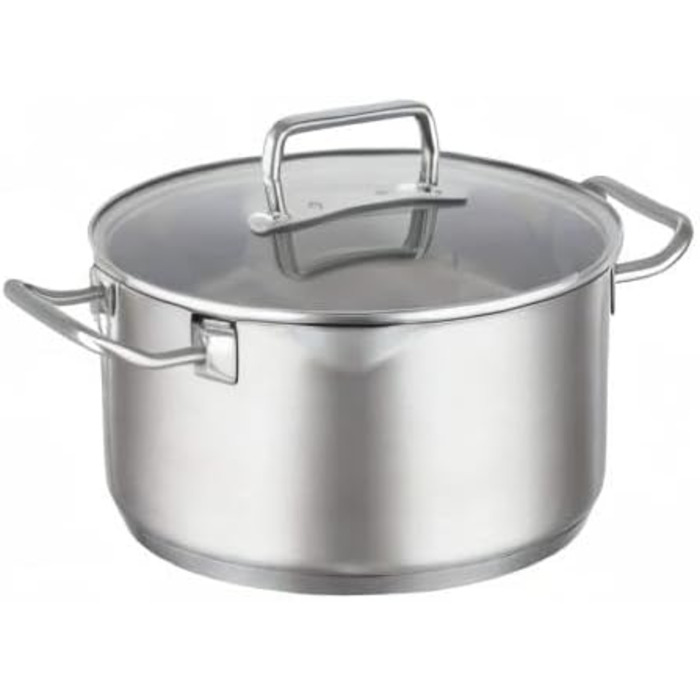 Форма для запікання RSLE EXPERTISO, універсальна ємність для приготування їжі з нержавіючої сталі 18/10, скляна кришка, внутрішня вага, підходить для індукційних плит, можна мити в посудомийній машині, срібляста (24 см, форма для запікання)