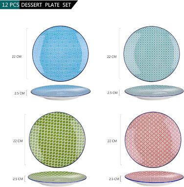 Тарілка десертна ванкассо порцеляна, 12 шт. Тарілка для торта кольорова, макарон Ø 21,5 см Тарілка плоска для сніданку Макарони 12 шт. тарілка для торта