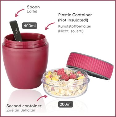 Стаканчик для пластівців Milu 400 мл з назвою MsliMax для йогурту герметичний стаканчик з ложкою (ягідний, пластиковий)