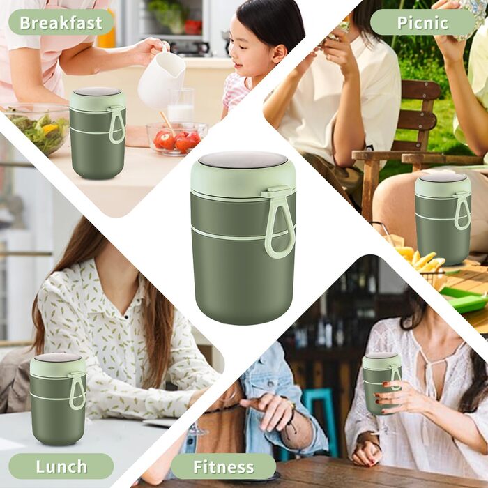 Стаканчик для пластівців 810 мл із складаною ложкою, зелений ETOPER