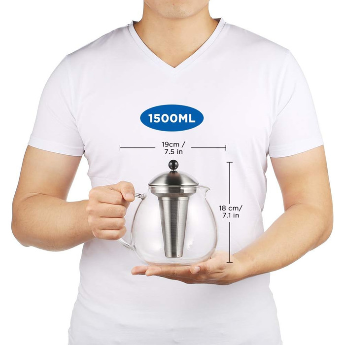 Чайник заварювальний скляний з фільтром для чаю 1,5 л, сріблястий Glastal