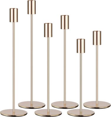 Набір із 6 свічників, канделябри-свічки 33/28/23 см, високі свічники, декоративні вінтажні металеві свічники для святкування днів народження, річниць, весіль, декору дому (чорний) Чорний 6 шт. (золотий 6 шт. )