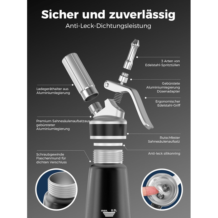 Диспенсер для вершків 500 мл чорний SimCoker