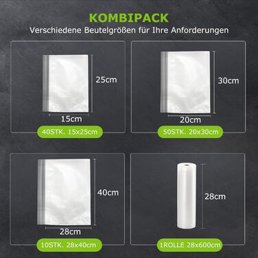 Вакуумний пакувальник з 5 режимами и 100 вакуумних пакетів, 8 л/хв, 125 Вт Bonsenkitchen