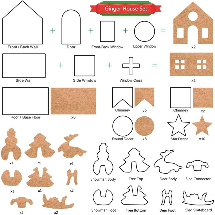 Форма для печива з пряникового будиночка, різдвяний пряниковий будиночок, різдвяна формочка для печива, форма для випічки своїми руками, різдвяна форма з нержавіючої сталі, різдвяний будиночок (18 шт./будиночок, сніговик, олень, сани)