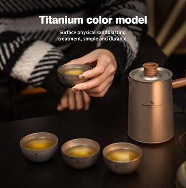 Мл Титановые чайники Чашки Набор с заварочным устройством для рассыпного чая Светлый чайник На открытом воздухе Кемпинг Дорожный чайник Чайный сервиз Пикник Пешие прогулки Сад Офис Домашняя чайная посуда для 4 человек Ti3117D (Ti3116D-380 мл Чайник титано