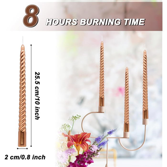 Набір з 4 конічних спіральних свічок 2 х 25,5 см, рожеве золото Alederways