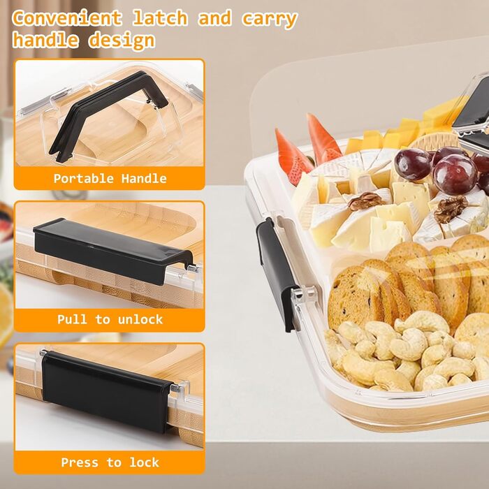 Коробка для снеків Clyfanesy з 6 відділеннями, розділений дерев&39яний піднос з кришкою та ручкою, портативний органайзер для коробки для снеків, практичний піднос для дивана, герметичний органайзер для тарілок для снеків та горіхів, 6 відділень (5 відділ