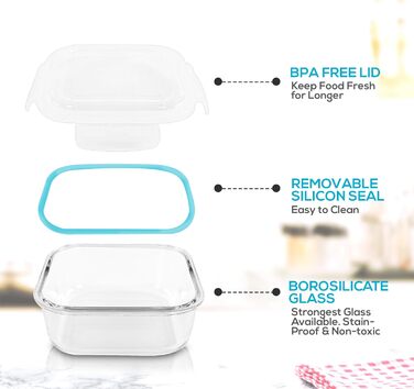 Набір скляних контейнерів з кришками, 12 предметів, блакитний KICHLY