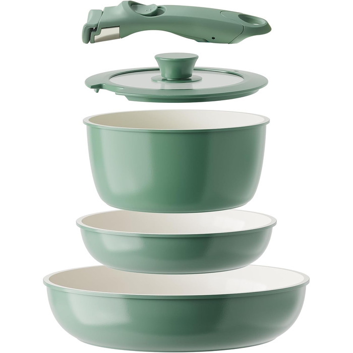 Набор посуды с крышкой и съемной ручкой, 5 предметов, зеленый Redchef