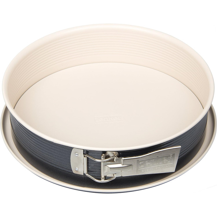 Пружинна форма Zenker Ø 26 см CREME NOIR, форма для випічки з плоским дном і захистом від протікання з листової сталі, кругла форма для торта з армованим керамікою антипригарним покриттям (колір крем/антрацит), кількість Одинарний