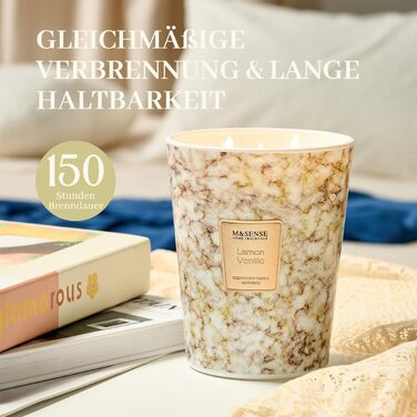 Ароматизована свічка M&SENSE велика Чорні ароматизовані свічки у склянці Ароматизована свічка з натурального соєвого воску Розслаблююча ароматерапія Подарунок для жінок та чоловіків, Різдво Час горіння 75 годин та 2 ґноти (лимон-ваніль, 990 г)
