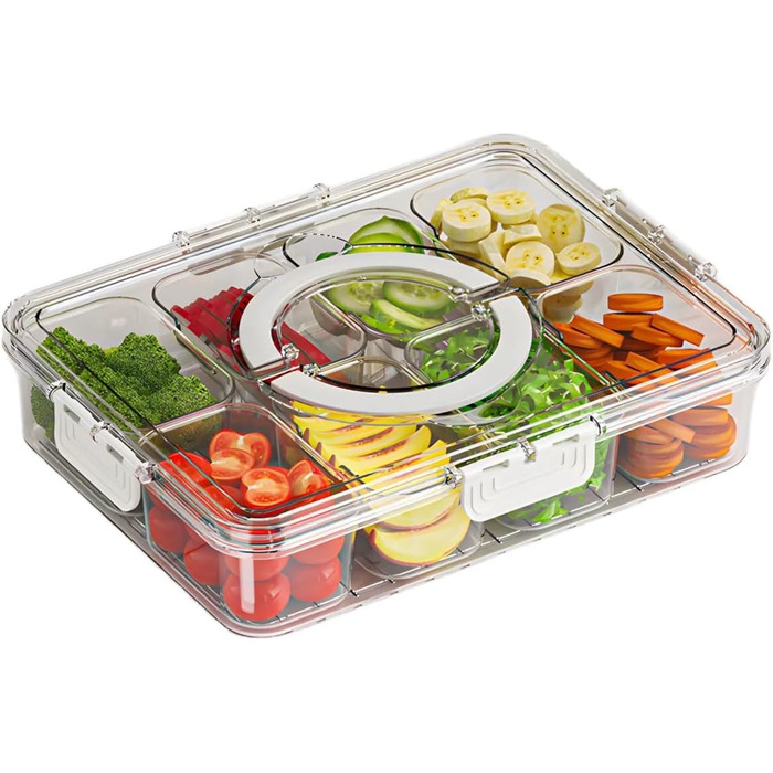 Сервірувальна тарілка для снеків, контейнер для солодощів та горіхів із пластику з кришкою з 8 відділеннями, тарілка для снеків з фруктами, коробка для зберігання десертів, спецій (прозора з 8 відділеннями)