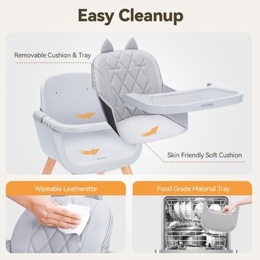 Дитячий стільчик для годування 4-в-1 від 6 місяців сірий CoziBB