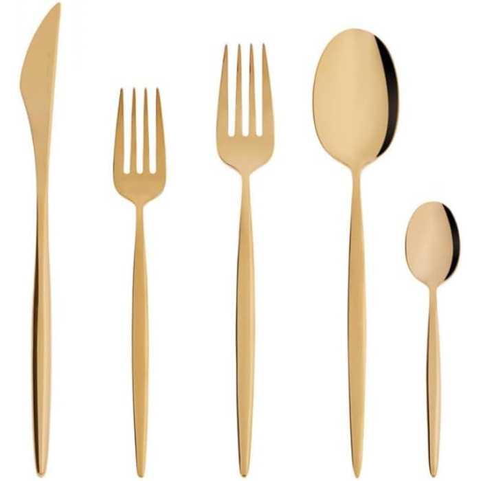 Набір столових приборів Karaca Lizbon Gold з 30 предметів для 6 осіб з коробкою, нержавіюча сталь, 30 предметів золотих столових приборів, ідеально підходить для щоденного використання, преміальна якість