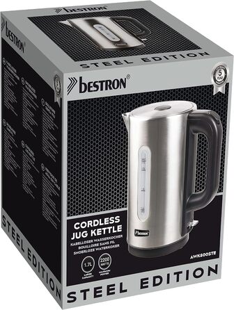 Чайник Bestron с цоколем 360, вкл. автоматическую остановку кипения и защиту от сухого хода, обем 1,7 л, 2200 Вт, AWK2200BW, цвет черный / дерево (черный / дерево)