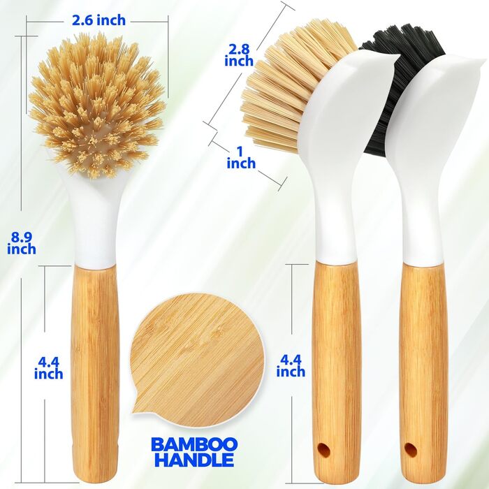 Щетка для посуды с бамбуковой ручкой 3 шт. Holikme