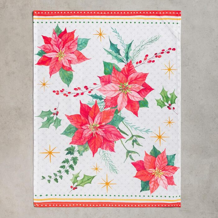 Набір з 3 багатоцільових кухонних рушників Maison d&39 Hermine Rural Christmas, 100 бавовна Барні рушники День подяки/Різдво (50 см x 70 см) (17 - Різдвяні рушники з пуансетією)