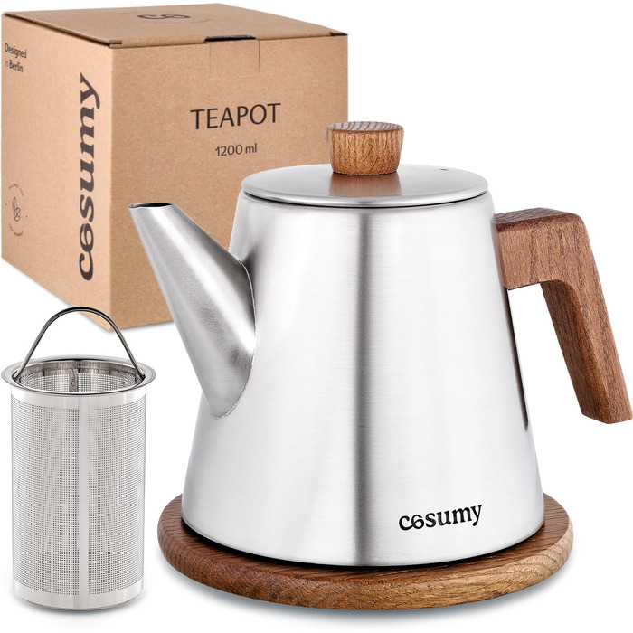 Чайник заварювальний 1,2 л з фільтром для чаю та підставкою Cosumy