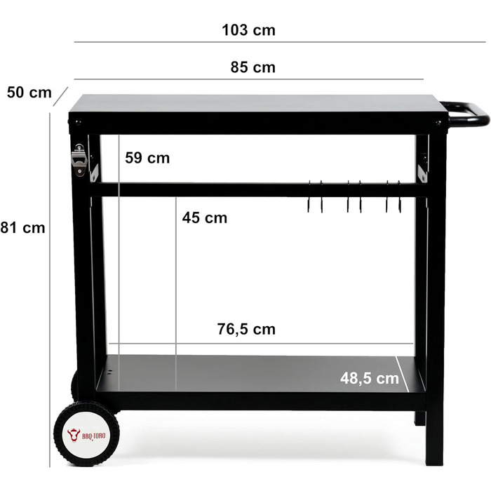 Металевий стіл-гриль, чорний 85 x 50 x 81 см BBQ-Toro