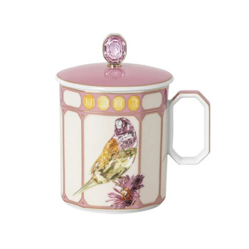 Кухоль з ручкою та кришкою 0,39 л Зяблик в рожевій рамці, IDYLLIA Swarovski x Rosenthal