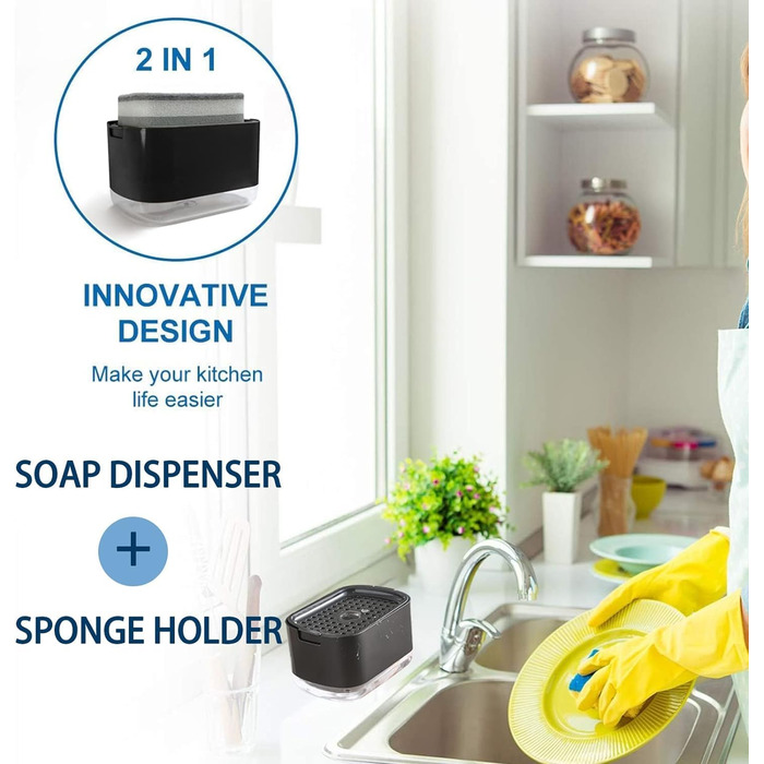 Диспенсер для мийного засобу для кухні та губка чорна Collazoey