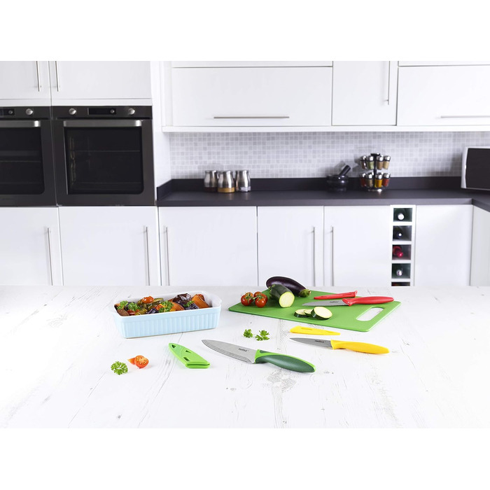 Набор ножей Zyliss E72404 3 шт., 9 см / 10 см / 14 см, зеленый/красный/фиолетовый, набор кухонных ножей Универсальный нож / нож для очистки овощей / нож для очистки овощей / нож для очистки овощей, гарантия 5 лет (набор из 3 ножей и цимбал)