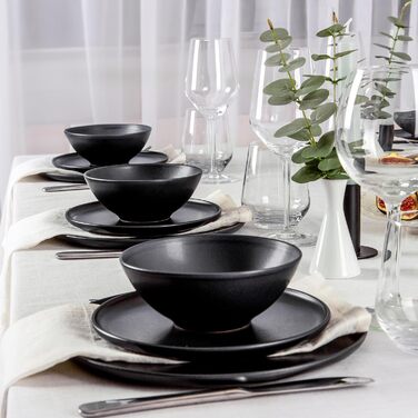 Набір посуду із керамограніту на 6 персон, 18 предметів, чорний матовий Nortea
