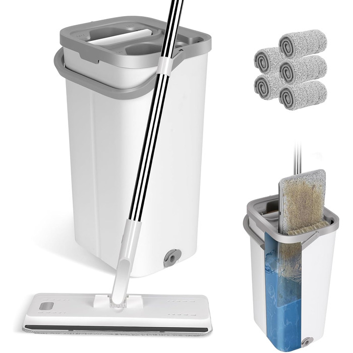 Швабра та відро з 5 миючимися мікрофібровими накладками 140 см Masthome