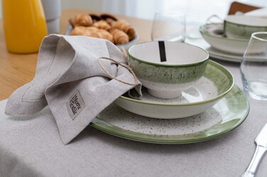 Тарелка суповая Ardesto Siena, 20см, фарфор, бело-зеленый