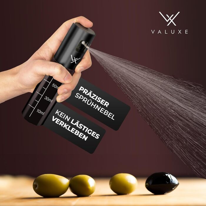 Масляный распылитель для растительного масла и уксуса с защитой от ультрафиолета Стекло и распылительный фильтр - Бутылка с распылителем масла из нержавеющей стали - Точный распылитель оливкового масла, распылитель масла, распылитель масла (темно-черный)