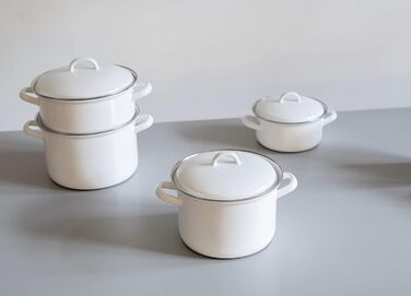 Каструля з кришкою, КЛАСИЧНА- БІЛА, діаметр 20 см, ємність 2 літри, висота 13,6 см, емаль, біла, індукційна, 0130-033