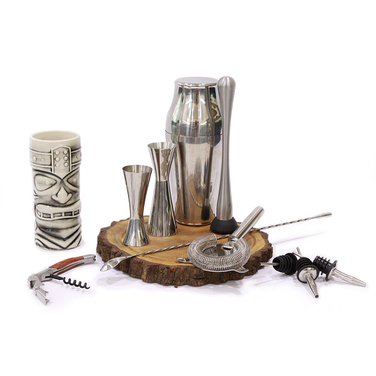 Набір бармена, 10 предметів, сатинована сталь, Urbanbar + ПОДАРУНОК келих TIKI