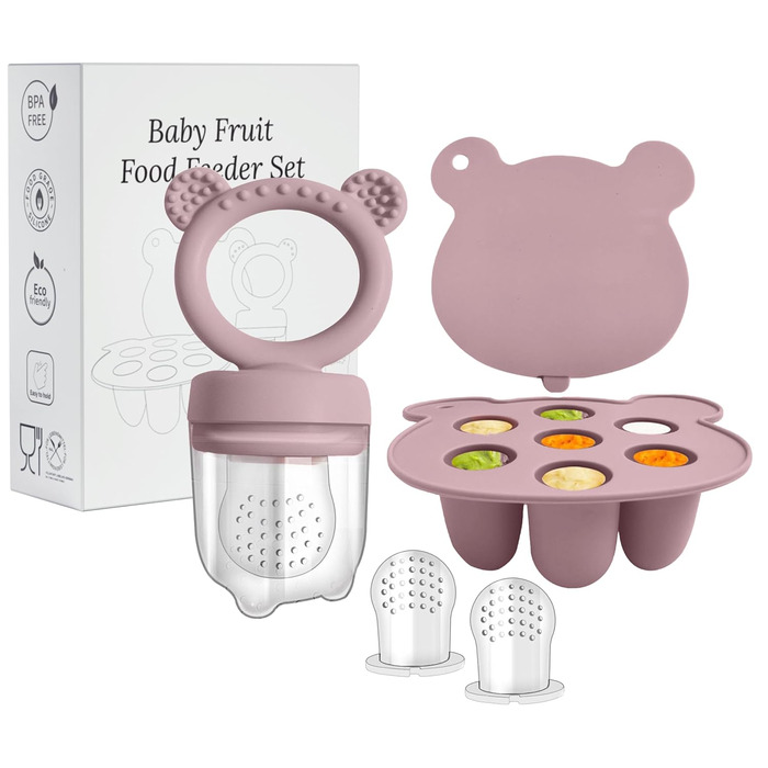 Дитина-фруктосос Силіконовий дозатор для дитячого харчування та лоток для заморожування, молочне морозиво, засіб для полегшення прорізування зубів, пустушка для самостійного годування (фіолетовий)